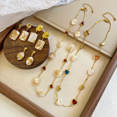 Fashion Abalone Shell Natural Stone Crystal S925 Silver  18K Gold Plated Jewelry Sets for Girls Earrings Necklaces for Women