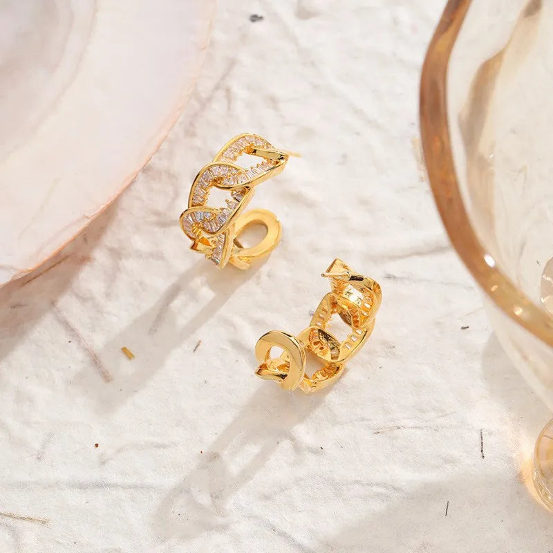 Women Zircon S925 Silver 18k Gold-plated Gold Hoop Earring Elegant Fashion Charms Low MOQ in Stock Jewelry for Female Daily