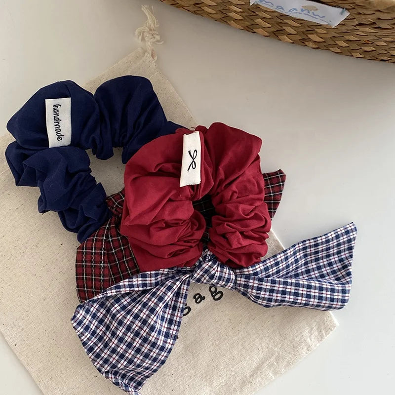 Fashion Plaid Bowknot Scrunchies for Baby Girls Cute Sweet Elegant Hair Ties for Kids Children Hair Accessories in Stock
