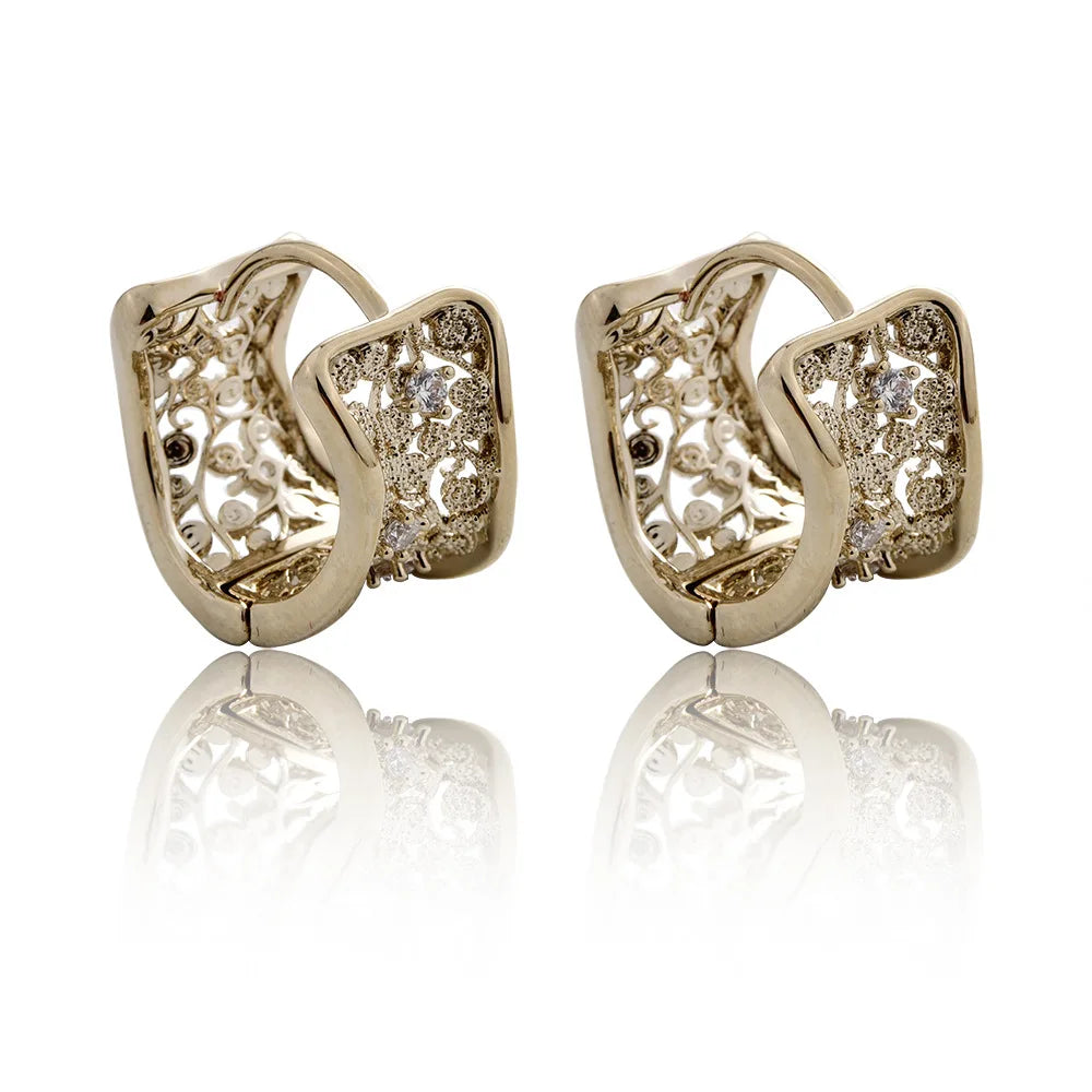 European and American Style Ear Buckle Copper Gold-plated Hollowed-out Zircon Hoop Earrings Light Luxury Retro Design Earrings