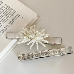 Women 2025 Hot Sale Silver Imitation Pearl Rhinestone Alligator Clips Elegant Simple Chic in Stock Hairpin Accessories for Girls