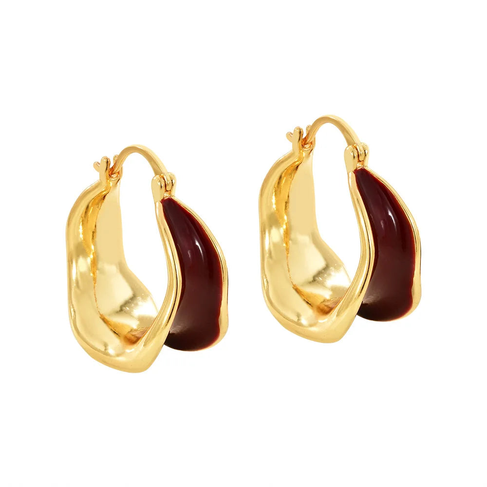 Fashion Chic Hoop Earrings Copper Plated Real Enamel Oil Drop Earrings Niche Design Elegant Retro Earrings for Women Jewelry