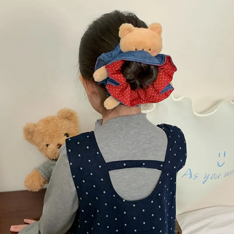 Fashion Animals Bear Polka Dot Scrunchies for Baby Girls Cute Sweet Hair Ties for Kids Children Hair Accessories in Stock