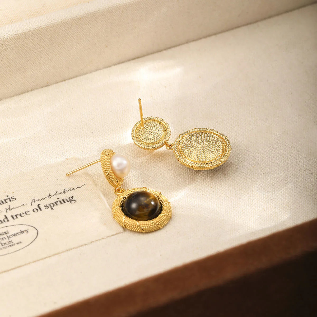 Fashion Tiger Eye Stone Copper 18K Gold Plated S925 Silver Drop Earrings for Girls Trendy Jewelry for Women Ladies Wholesale