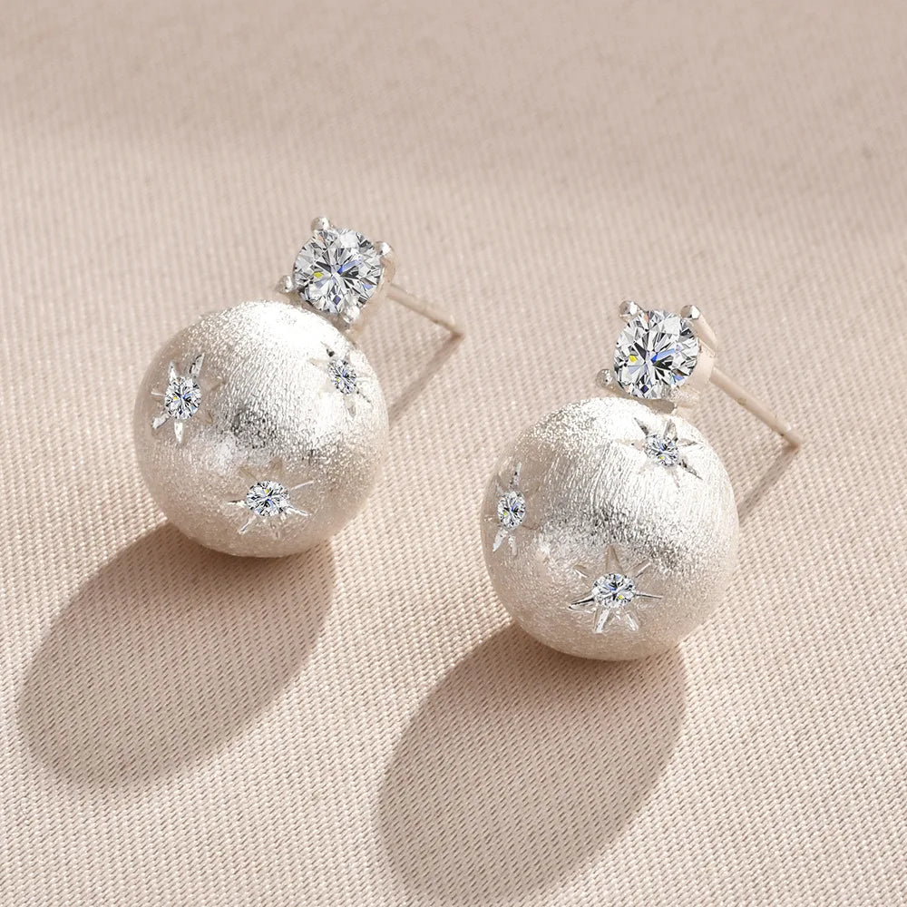 French Style Stud Earrings Golden Ball Glitter Zircon Drawing Earrings Middle Ages Vintage Elegant Unique Design Women Earrings