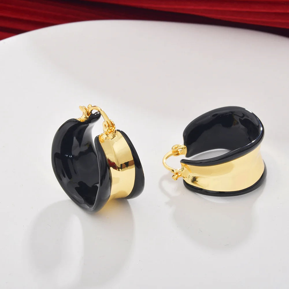 Female Trendy Geometric Earrings Maillard Color Oil Dropping Wide Face Hepburn Style Elegant Retro Chic Fashion Earrings Bulk