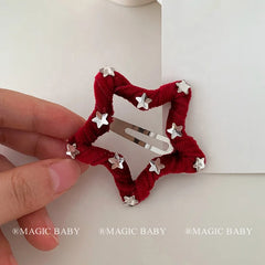 Star Fashion Velvet Glitter Hair Clips for Baby Girls Trendy Sweet Cute Christmas for Kids Children Hair Accessories in Stock