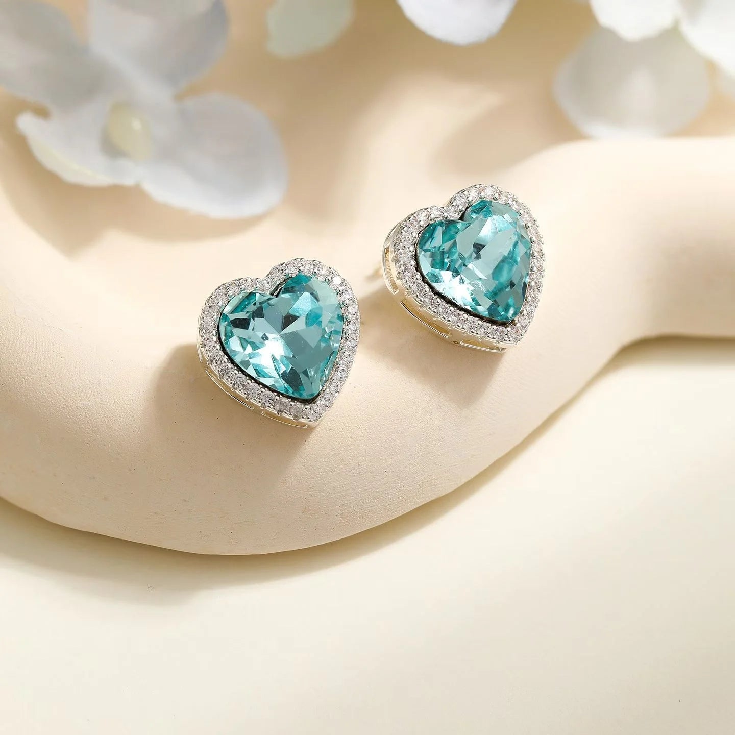 Blue Heart Zircon Stud Earrings Diamante Fashion Sweet Elegant Exquisite Earrings Bulk 2025 New Jewellery for Women Wholesale