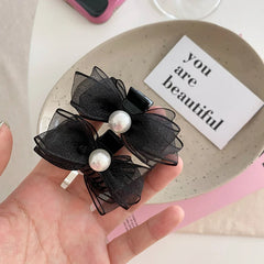 Hot Sale Elegant Small Hair Claw Clips for Women Black Solid Color Imitation Pearl Bowknot Hairpins Fashion Accessory for Daily