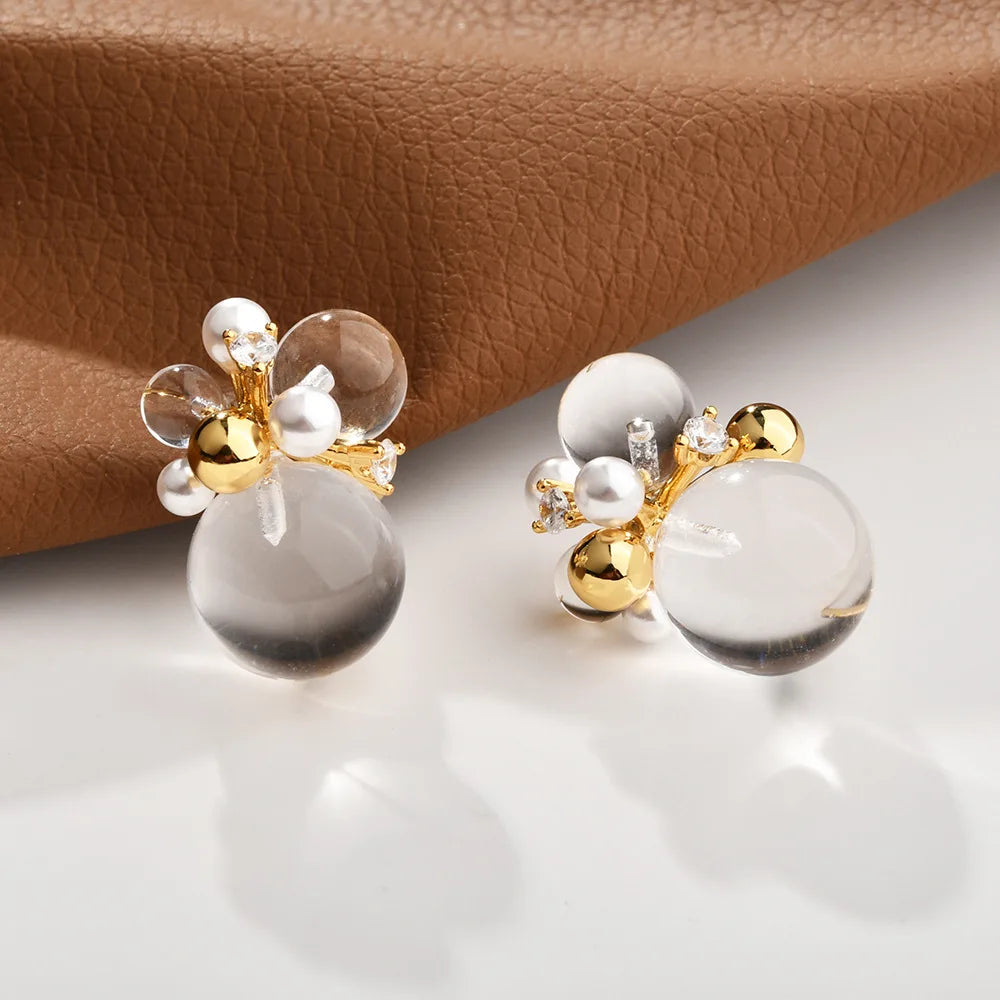 Korean-style Elegant Transparent Crystal Round Stud Earrings with Zirconium Inlaid Unique Trendy Fashionable Ear Jewelry Bulk
