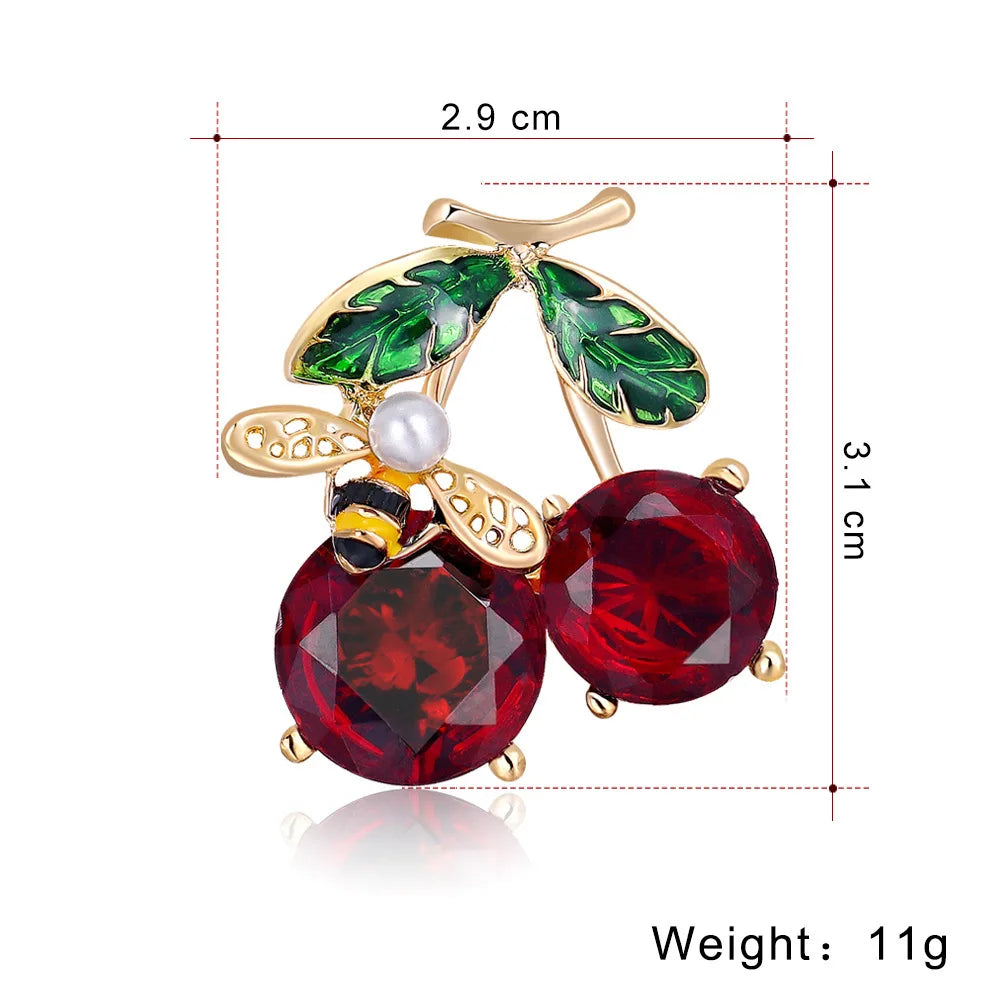 Fashion Glitter Cherry Sweet Fruits Brooches for Girls Elegant Glamorous Pins Jewelry for Women Ladies Accessories Wholesale