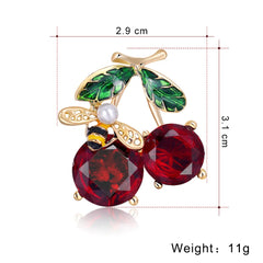 Fashion Glitter Cherry Sweet Fruits Brooches for Girls Elegant Glamorous Pins Jewelry for Women Ladies Accessories Wholesale
