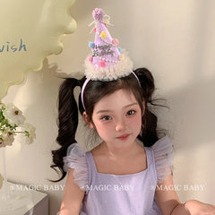 Cute Sweet Birthday Cake Headband for Baby Girls Luxurious Glitter Hair Accessories Children's Stock