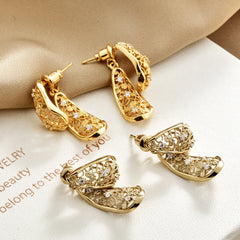 Front and Back Two-Way Stud Earrings French Style Exquisite Glitter Hollow Lace Pattern Earrings Fashion Elegant Retro Luxury
