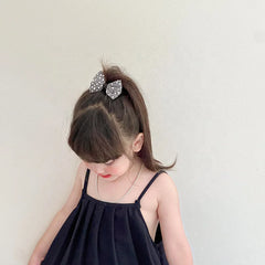 Girls Dots Grey Bowknot Elastic Small Hair Ties Fashion Elegant Cool Wholesale in Stock Scrunchies for Children Kids Daily Use