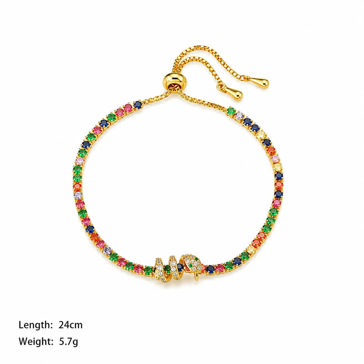 Female Colored Rhinestone 18k Gold-plated Zircon Bracelet Fashion Charms Dainty Low MOQ in Stock Jewelry for Women Daily Causal