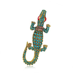 Fashion Glitter Rhinestone Animals Crocodile Brooches for Girls Trendy Glamorous Stylish Pin Jewelry for Women Lady Accessories