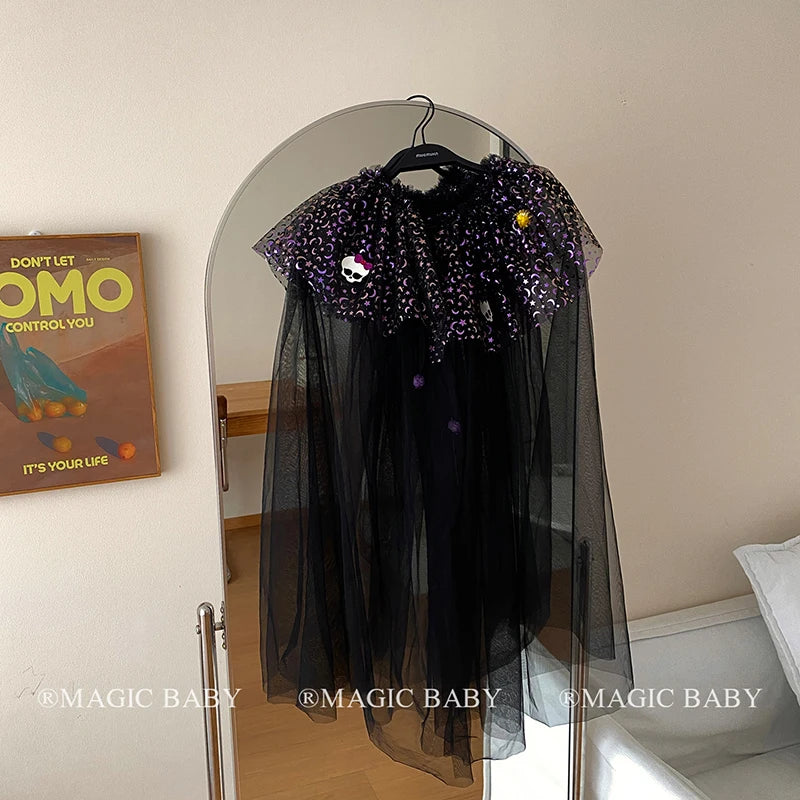 Halloween Cape for Kids Glossy Shiny Children Costume Cloak Spooky Party Wear Pumpkin Festival Gift Trick or Treat Accessory