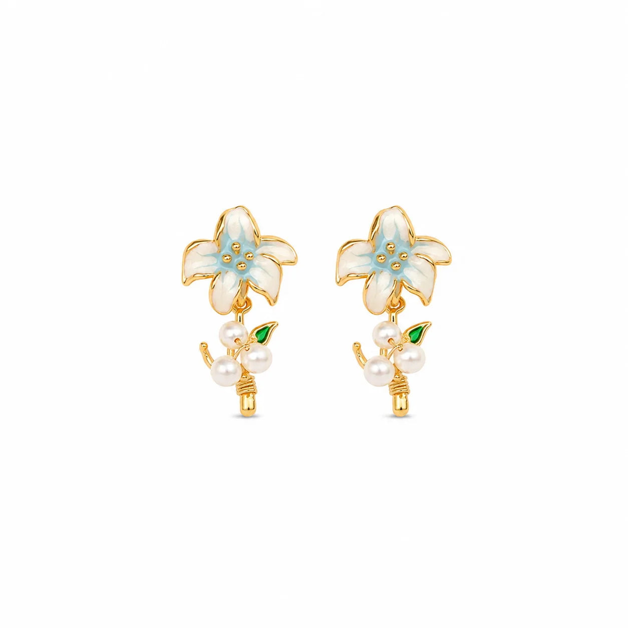 Women Flower Shape Drip Glaze Hand-Painted Graffiti Earring Elegant Freshwater Pearl 18k Gold-plated S925 Silver Daily Jewelry