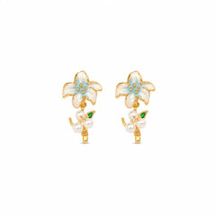 Women Flower Shape Drip Glaze Hand-Painted Graffiti Earring Elegant Freshwater Pearl 18k Gold-plated S925 Silver Daily Jewelry
