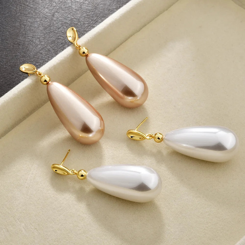 Classic Pink Imitation Pearl Shaped Drop Earrings Elegant Statement Dangle Long Ear Jewelry Women Formal Event Wedding Gift Bulk