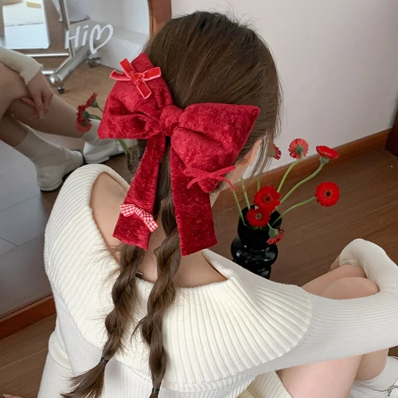 Fashion Solid Color Luxurious Bowknot Ribbon Hair Clips for Girls Cute Sweet Elegant Alligators for Women Lady Hair Accessories
