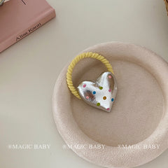 Kids Blue Pink Ponytail Holder Heart Dots Scrunchies Chic Fashion Cute Wholesale in Stock Hair Ties Accessory for Children Daily