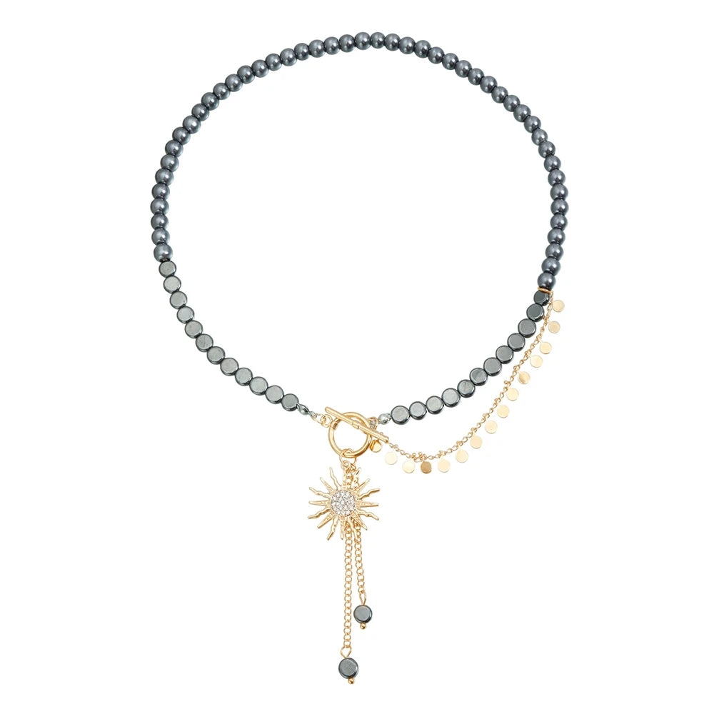 Fashion Beads Glitter Sun Sparkle Necklaces for Girls Elegant Stylish Glamorous Jewelry for Women Ladies Accessories Wholesale