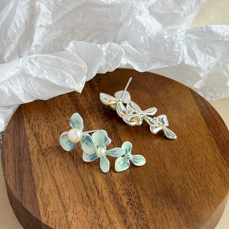 Girls Flower Freshwater Pearl S925 Silver 18k Gold-plated Green Purple Earring Factory Price Low MOQ Trendy Jewelry for Daily