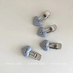 Women Silver Blue Heart Bowknot Small Alligator Clips Fashion Elegant Lightweight in Stock Hairpins Accessories for Female Daily