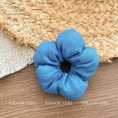 Sweet Cute Flower Shaped Plaid Scunchies for Girls Solid Color Stylish Fashion Hair Ties for Women Ladies Kids Hair Accessories