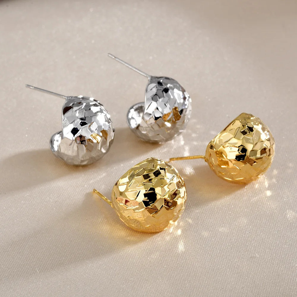 14K Gold Plated Textured Hoop Earrings for Women Gold Chunky C Shaped Stud Earrings Trendy Fashion Jewelry Accessories Wholesale