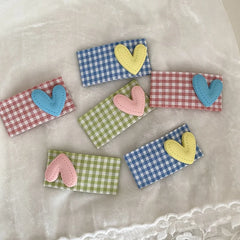 Kids Grid Heart Decorative Rectangle Snap Clips Fashion Sweet New Design in Stock Hairpins Accessory for Children Daily Causal