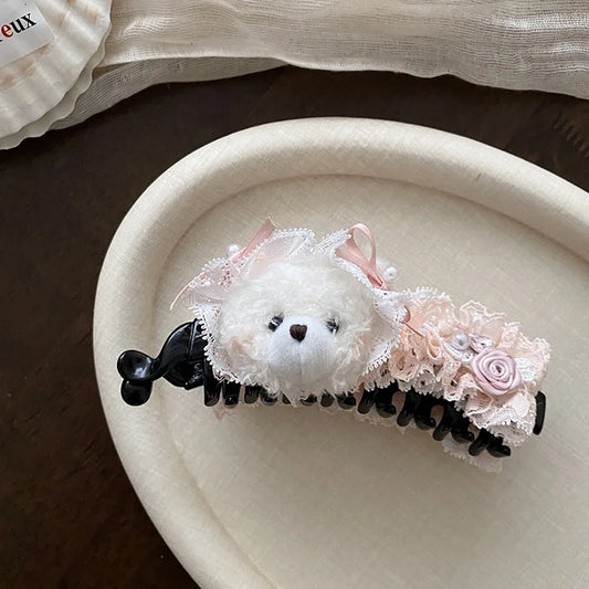 Fashion Cute Animals Dog Hair Clips for Girls Kawaii Elegant Lace Banana Clips for Women Lady Hair Accessories Chinese Supplier