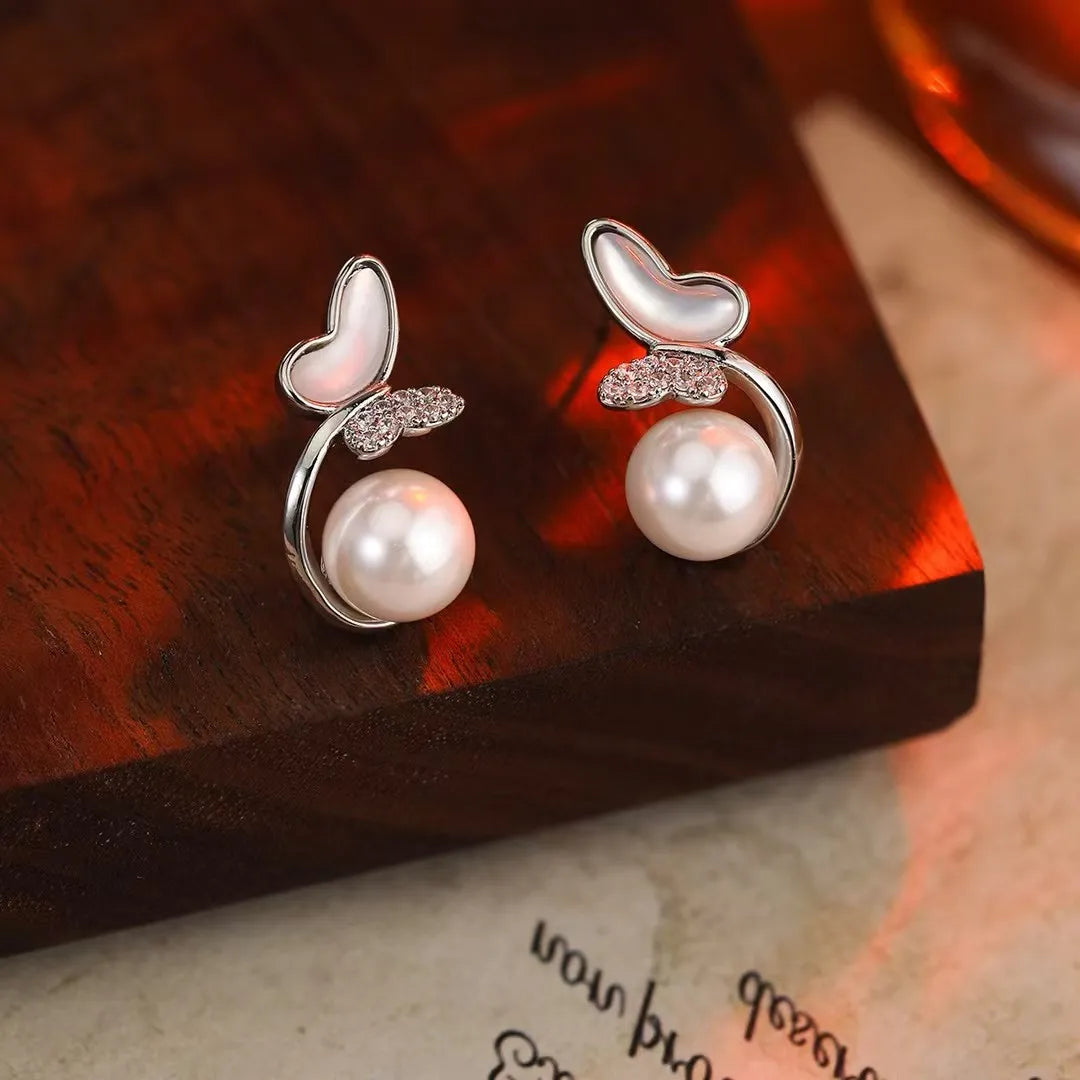 Women Imitation Pearl Bow Butterfly Small Earring Fashion Elegant Graceful Customized Bulk Order High Quality Jewelry Accessory