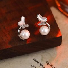 Women Imitation Pearl Bow Butterfly Small Earring Fashion Elegant Graceful Customized Bulk Order High Quality Jewelry Accessory