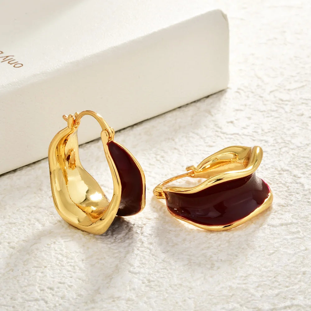 Fashion Chic Hoop Earrings Copper Plated Real Enamel Oil Drop Earrings Niche Design Elegant Retro Earrings for Women Jewelry