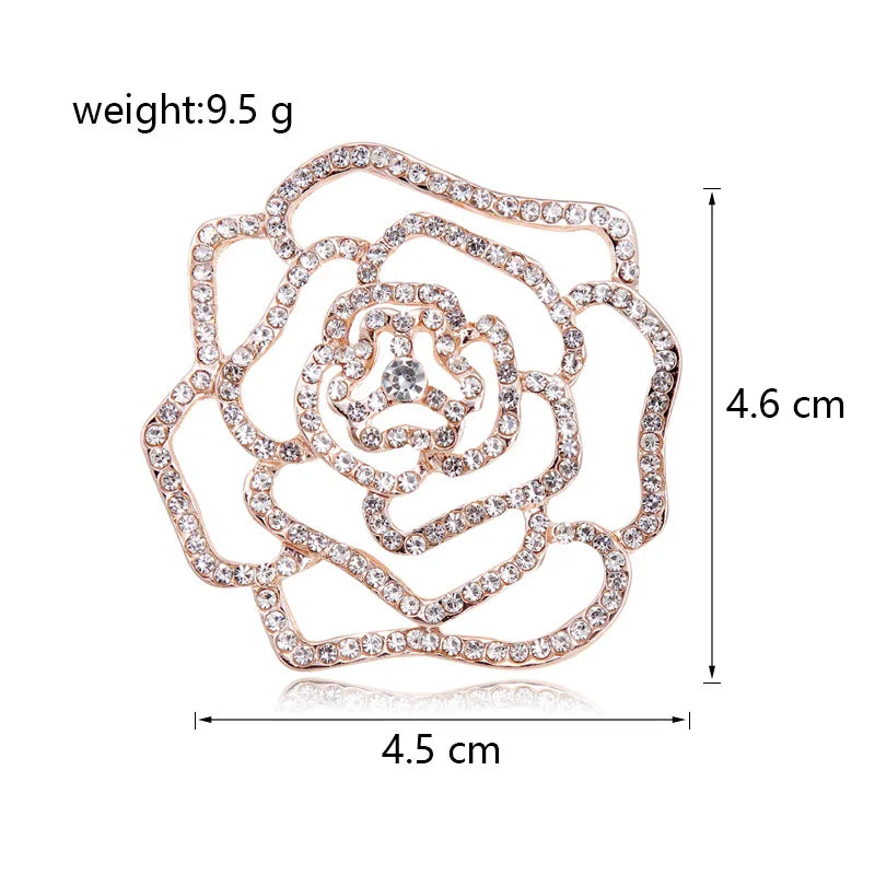 Fashion Glitter Rhinestone Sweet Floral Brooches for Girls Stylish Elegant Sparking Pins Jewelry for Women Ladies Accessories