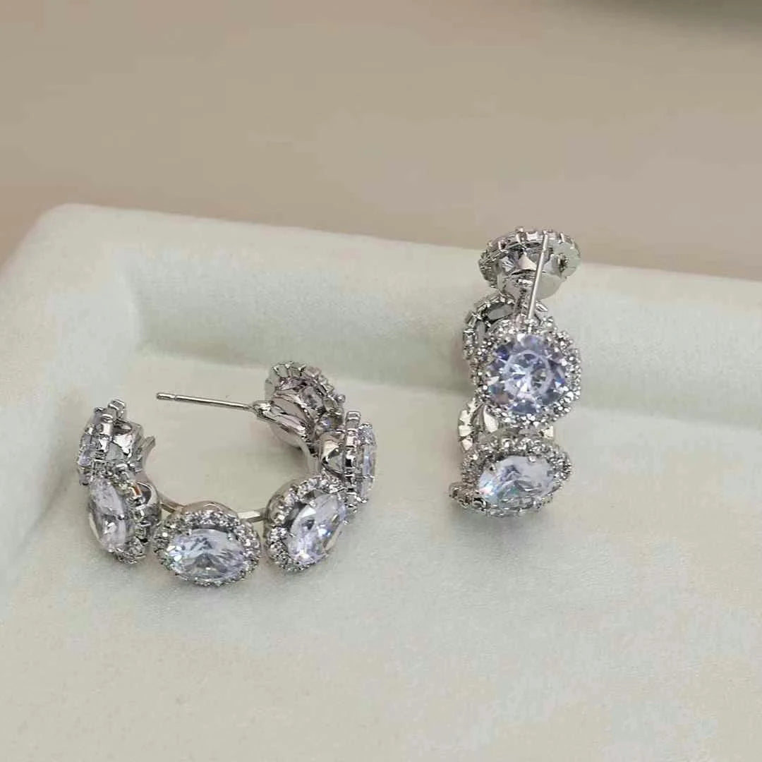 Women Hot Sale High Quality Rhinestone Circle Hoop Earring Fashion Sparking Glitter Chic Wholesale Jewelry Accessories for Daily