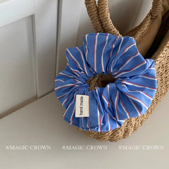 Blue Plaid Large Ponytail Holder Thick Thin Hair Scrunchies Elegant Fashion in Stock Hair Ties Accessories for Female Women Use