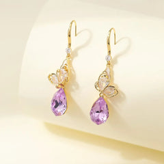 Luxury Glitter Solid Color Butterfly Drop Earrings for Girls Rhinestone Elegant Dainty Jewelry for Women Ladies Accessories