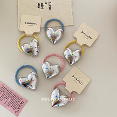 Kids Blue Pink Ponytail Holder Heart Dots Scrunchies Chic Fashion Cute Wholesale in Stock Hair Ties Accessory for Children Daily