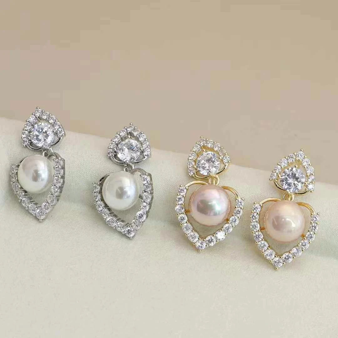 Women New Design Imitation Pearl Heart Decorative Small Drop Earring Elegant Trendy Glamorous Bulk Jewelry Accessories for Daily
