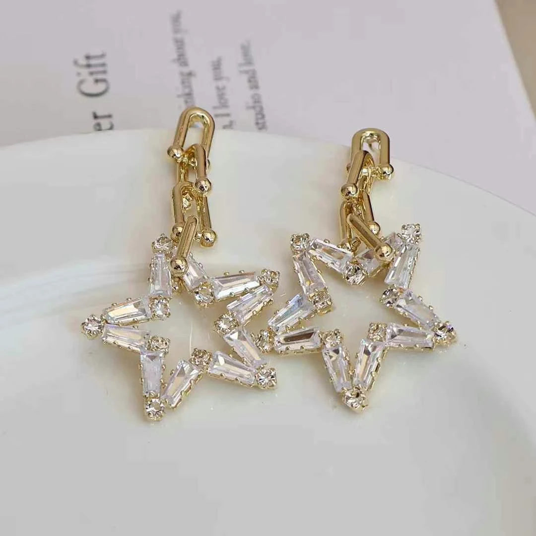 Girly Aesthetic Heart Star Shape Medium Drop Earring Fashion Glitter Sparking Glamorous Wholesale Jewelry Accessories for Daily