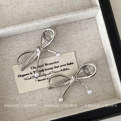 Women's Graceful Duckbill Hair Claw Clips 5cm Alloy Mini Hairpins Imitation Pearl Bowknot Fashion Accessories for Daily Parties