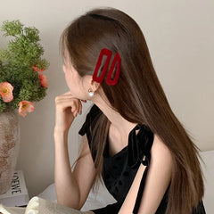 Girls Aesthetic Red Pink Irregular Shape Grid Snap Clips Fashion Elegant Beauty Simple in Stock Hairpins Accessories for Women