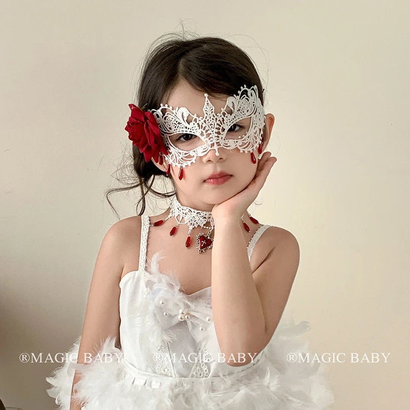 Halloween Mask for Kids Rose Spooky Elegant Children Face Mask Costume Party Accessory Trick or Treat Gift Vampire Gothic Theme