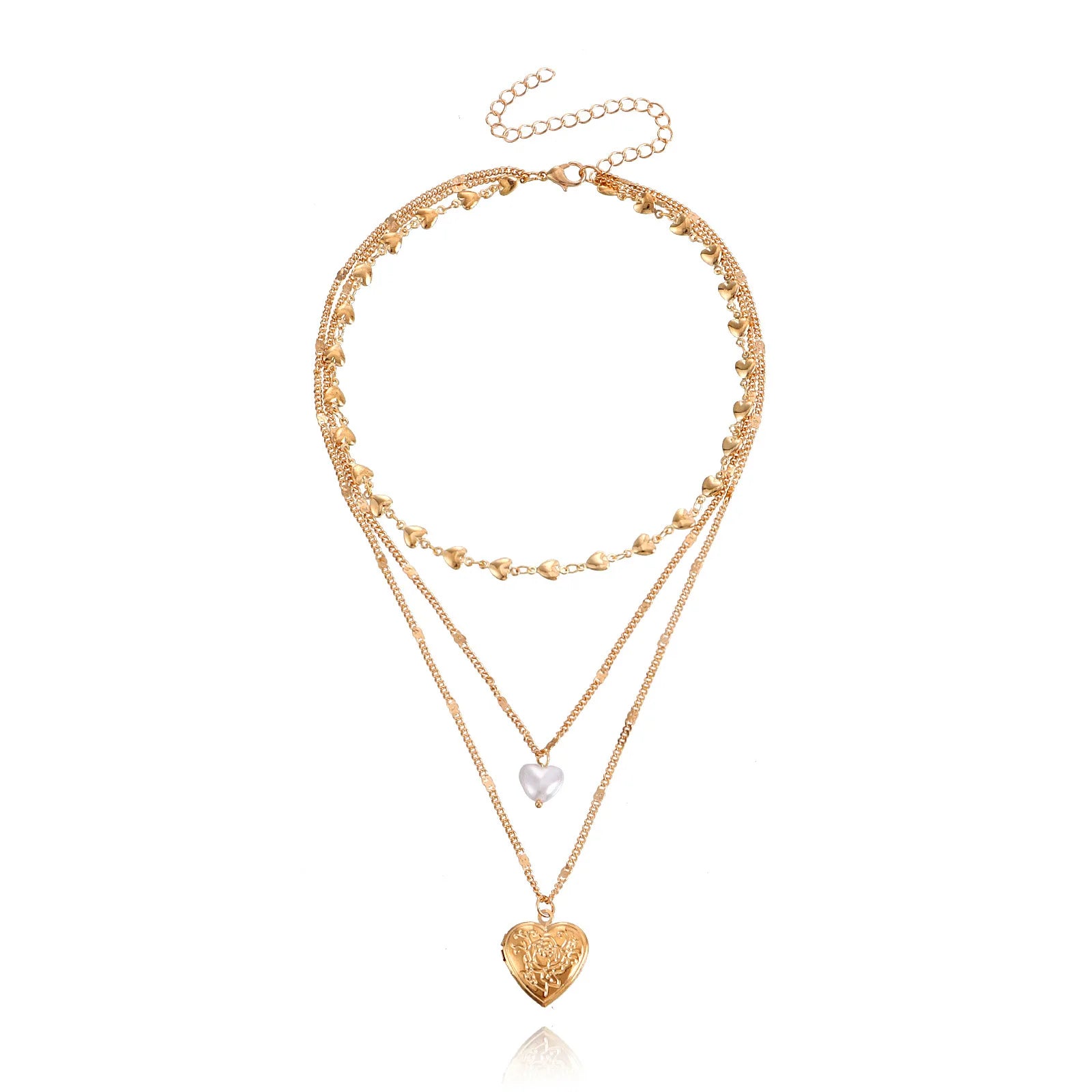 European American Cross-border Jewelry Elegant Multi-layer Love Chain Peach Heart Pendant Necklace Women's Accessories Wholesale