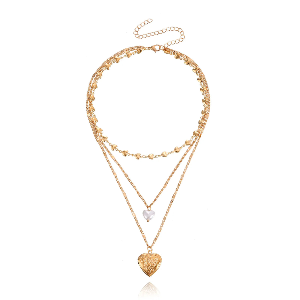 European American Cross-border Jewelry Elegant Multi-layer Love Chain Peach Heart Pendant Necklace Women's Accessories Wholesale