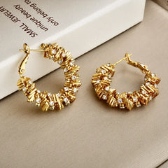 Irregular Woven Gold Zirconium-inlaid Earrings Copper Plated Light Luxury Earrings Classic Fashion Personalized Ear Accessory